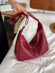 Women's Solid Color PU Leather Fashion Large Capacity Daily Shoulder Bag - Red - View 1