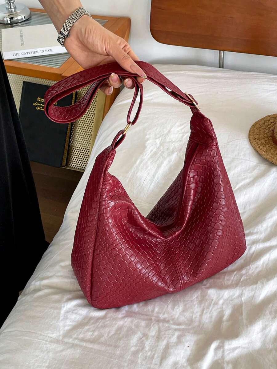 Women's Solid Color PU Leather Fashion Large Capacity Daily Shoulder Bag - Red - View 1