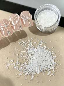2 Boxes Assorted Mini Irregular Rhinestone & Steel Bead Nail Art Decor, French Rich Girl Style Super Shiny Flat Back Rhinestones, Short Press-On Nails With Storage Box, Manicure Accessories - White - View 3