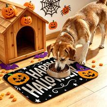 1pc Black Background White Text Pumpkin & Bat Pattern Entryway Doormat, Simple Vintage Style Polyester Rectangular Non-Slip Easy-To-Clean Mat For Halloween Holiday Doorway, Hallway, Yard - 0714+MZGJ - View 9