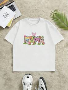 Men's "Easter Mama" Graphic T-Shirt For Spring, 100% Cotton, Crew Neck, Relaxed Fit, Casual. - White - View 2