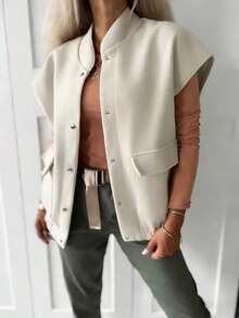 Áo vest nữ thời trang mới phong cách tối giản casual dáng rộng với túi lớn - Màu be - Xem 3