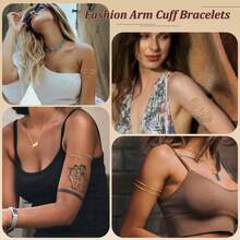 4PCS Upper Arm Cuff Bracelets For Women Gold Silver Cuff Bangle Bracelet Adjustable Upper Arm Bands Armband Set Simple Open Armlet - Bracelet Set - View 3