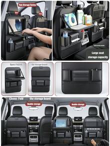 Organizer Penyimpanan Mobil dengan Meja Lipat, Tas Penyimpanan Multi-Saku Jala Dua Lapis, Tali yang Dapat Diatur dan Tempat Gelas, Menghemat Ruang dan Ideal untuk Bepergian Bersama Keluarga, Dudukan Tablet dan Buku Portabel, Aksesori Penyimpanan Mobil - MultiWarna - View 7