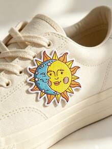 1pc/2pcs/3pcs/4pcs Hippie Sun Moon Face Embroidered Iron‑On Patch, Celestial DIY Applique For Denim Jacket Backpack Clothing Decoration - Multicolor - View 5