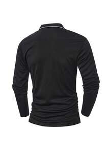 Men's Spring/Autumn Polo T-Shirt, Business Casual Fashion Gentleman Long Sleeve Turn Collar - Black - View 4