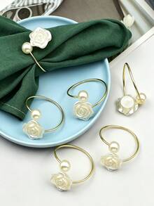 1/6/12/20pcs Exquisite Table Decor Wedding Pearl Rose Napkin Rings - Multicolor - View 2