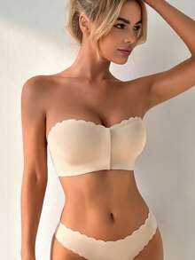 Front Buckle Strapless Strapless Strapless Strapless Wavy Edge Seamless Lingerie For Women, Sexy And Comfortable Without Steel Ring, Anti Sagging Bra - Apricot - View 3