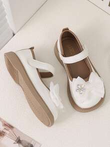 Zapatos Mary Jane de princesa con lazo y strass para niñas, con cierre de gancho y bucle, suela blanda antideslizante, zapatos de rendimiento - Beis - Ver 5