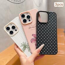 3pcs Lily Flower Lychee Pattern Fashion Phone Case Compatible With Iphone 16/17/16pro/16plus/16promax Birthday Gift Anniversary - Multicolor - View 3