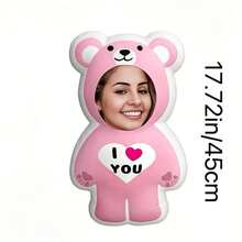 1pc Customized Photo Pillow Cushion Personalized Design Fun - Double-Sided Photo Printing, Soft And Interesting Fabric, Ideal Gift For Birthday And Holidays - Pink Bear - View 13