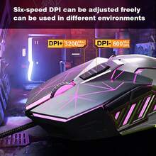MageGee 1pc G10 Wired Gaming Mouse, 7-Color Breathing Backlight Gaming Mouse, 6-Level Adjustable DPI (Up To 3200 DPI), Ergonomic Optical Computer Mouse With 7 Buttons, Suitable For Windows PC Gamers - Black - Black - View 8