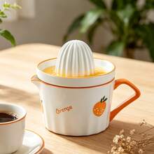 1pc 330ml/11oz Cute Ceramic Citrus Lemon Orange Manual Juicer, With Juicing Cone, Juice Cup With Spout And Handle, Dishwasher , Easy To Clean; Perfect For Home Kitchen, Breakfast And Daily Use, Also An Ideal Holiday Gift - Multicolor - View 6