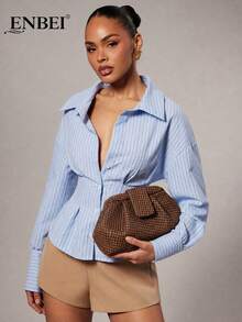 ENBEI Elegant Woven Clutch - Large Capacity Makeup Bag, Autumn Brown Clutch, Elegant Women's Beach Bag Clutch, Fashion Evening Bag. Suitable For Daily Shopping, Commuting, Dating, Evening Party, Party Outfit, Ball Bag, Ball Accessories, Wedding Supplies, Elegant Women's Wallet, Women's Gift - Multicolor - View 3