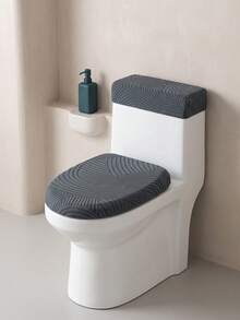 2pcs Set, Elastic Flannel Toilet Seat & Tank Cover Set. Easy Installation, Elastic Fabric Toilet Seat Cover Set, Suitable For Winter Bathroom Warmth, Old Toilet Beautification & Renovation, And Daily Dust Protection. Fits Multiple Toilet Models; Ultra-Soft Flannel Material Enhances Toilet Comfort, Say Goodbye To Cold Touch; Dark Geometric Pattern Is Dirt-Resistant And Machine Washable, Easy And Quick Maintenance. - Multicolor - View 4