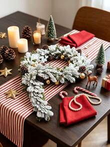 1pc 6-Foot Artificial Green Christmas Pine Wreath, Perfect For Winter Holiday Decor On Mantels, Table Runners, And As A Centerpiece, Christmas Decoration - Powder - View 6