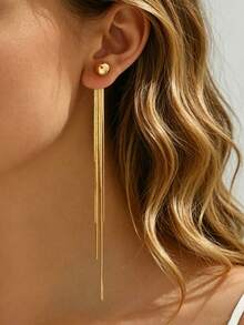 2pcs Elegant Daily Tassel Earrings, Metal Ball Stud Tassel Drop Earrings, Women's Fashion Evening Party Accessories - Style 1 - View 4