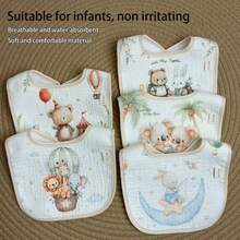 5pcs Cartoon Print Baby Bibs For Newborns, 3pcs Soft Absorbent Teething Bibs For Baby Boys And Girls - Light Khaki - View 1
