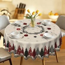 1pc Christmas Party Tablecloth, Made Of Polyester, Easy To Clean, Reusable. With A Christmas Tree Background Picture. Suitable For Christmas Party Decoration, Christmas Table Decorations, And Dining Hall Decorations, Etc. - A - View 9