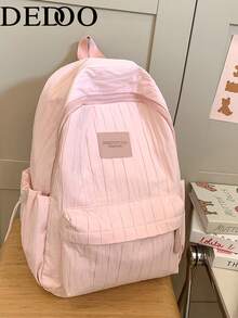 Dedoo Striped Student Backpack, Vertical Striped Pleated Patchwork Large Capacity, Campus Backpack, Women's College Campus Casual Travel Daily Use Backpack (Random Patchwork) - Multicolor - View 2