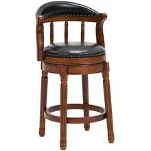 Cow Top Leather Wooden Bar Stools, 360 Degree Swivel Bar Height Chair With Backs For Home Kitchen Counter, Morden Chair Barstools - 黑色 - 查看 2