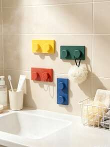 Mixed Color Home Hooks, Building Block Style, Multi-Color, Strong Adhesive Backing, Drill-Free Installation, Seamless And Aesthetic, High Load-Bearing, Can Hang Coats, Scarves And Bags, Suitable For All Indoor Walls, Multi-Functional Hooks - Multicolor - View 1