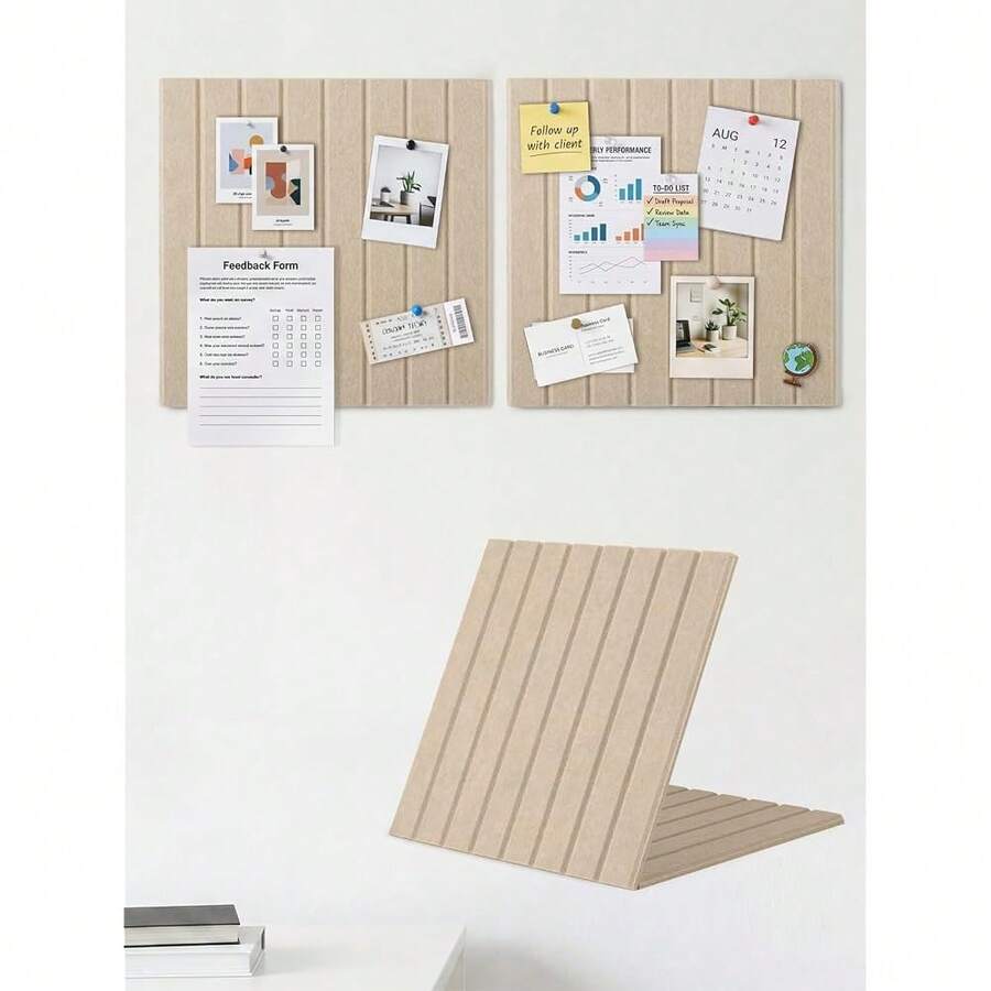 Felt Bulletin Board Tiles, 2 Pack Small Cork Board Alternative | 11.8*11.8in Striped Pin Board With 12  Tabs, Display Photos, Memos & N - OatmealGray - View 1