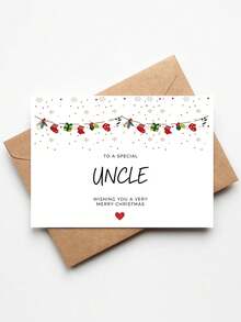 1 pieza Tarjeta de Navidad de Tío Cariñoso con Sobre, Guirnalda de Calcetines Impresa & Arte Festivo de Copos de Nieve, "Para un Tío Especial", Saludo Navideño para Familiares, Intercambio de Regalos de Vacaciones, Interior en Blanco - A - Ver 6