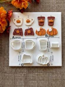 Fall Coffee Themed Polymer Clay Cutters, Mug Latte Cup Book Pumpkin Embossing Molds For Handmade Earrings Charms DIY Craft Supplies - White - View 2
