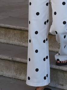 Women's Black Polka Dot White Pants Autumn Vacation - White - View 6