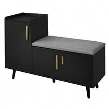 Modern Shoe Bench Shoe Chest Bench With Three Storage Doors, With Asymmetrical Metal Handles And Several Levels For Storage - Dimensions: W100/D34/H69 Cm, 100 X 34 X 68.5 Cm - A - View 7