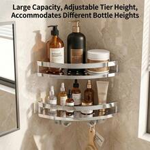 KOEMO 1pc Triangle Corner Shelf, Bathroom Storage Rack No-Drill Wall-Mounted Corner Shower Caddy, Shampoo And Essentials Organizer, Large Capacity, No-Drill Installation, Floating Shelf For Bathroom And Kitchen, Space-Saving, Easy To Install, For Storing Toiletries, Cosmetics And Miscellaneous Items - Silver - View 6