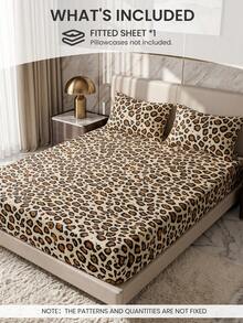 1pc Leopard Print Fitted Sheet, Bedding, Mattress Protector, Bed Cover, Room Decor, Dust-Proof & Non-Slip, Skin-Friendly & Breathable, Ultra Soft & Lightweight, Suitable For Twin/Full/Queen/King Bed, All Season, Machine Washable, Pillowcase & Duvet Cover Not Included, Deep Pocket - Multicolor - View 3