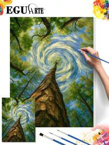 DIY Rotating Forest Sky (Frameless 8x12 / 16x20 Inch) Digital Oil Painting Kit (Acrylic Paint) Adult Beginner Art Craft, Home Wall Decor, Holiday Gift, Natural Landscape Oil Painting Art Decoration - Sets - View 2