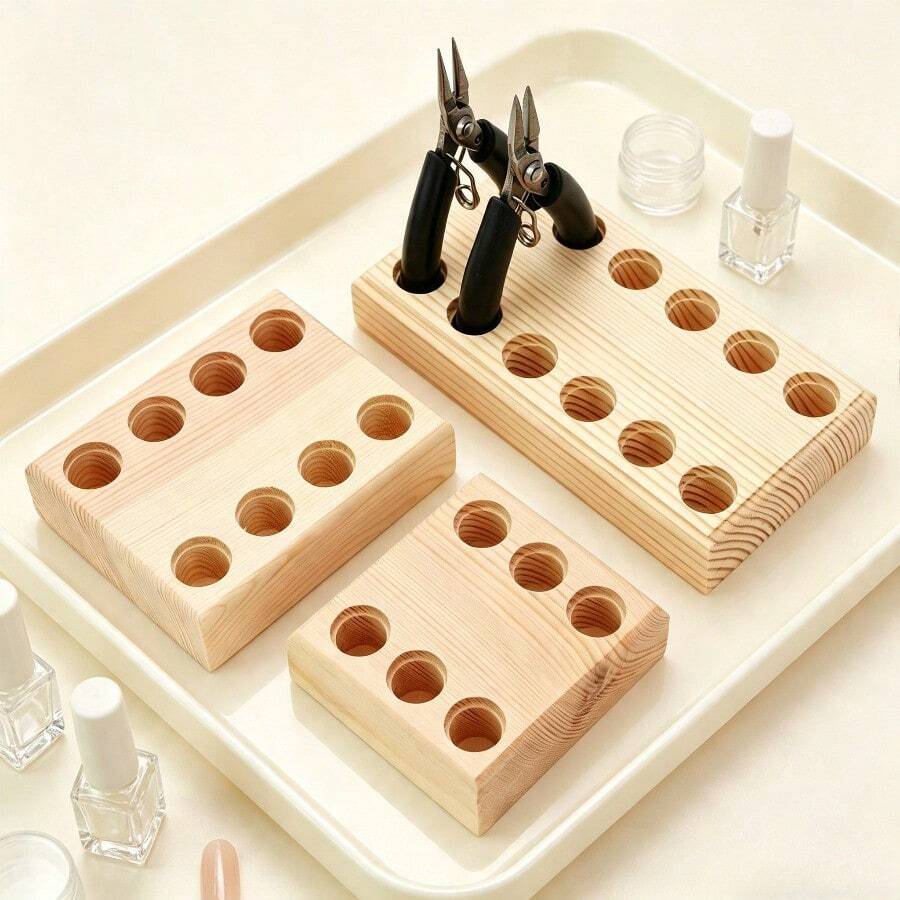 1pc Multi-Hole Nail Clipper Storage Rack, Large Capacity Nail Clipper & Scissors Tool Display Stand, Handmade DIY Round Head Flat Mouth Nylon Pliers Wooden Organizer Rack - Multicolor - View 1
