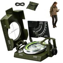 Militärgrüner Multifunktionskompass mit Neigungsmesser, fluoreszierendem Zifferblatt und Visierlinse für Camping, Wandern, Jagen, Bergsteigen und Outdoor-Navigation - Armeegrün - Übersicht 1