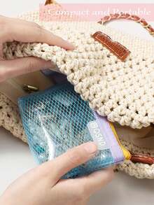 Reinforced Stitching Mesh Small 3C Storage Bag, Woven Handle Versatile Zipper Pouch, Suitable For Desktop And Travel Electronic Accessories Organization - Multicolor - View 3