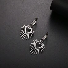 BMOR 1pair Sun Heart Shape Huggie Hoop Earrings Ladies Boho Silver Stainless Steel Earring For Women Fashion Jewelry Gift - Sun - View 10