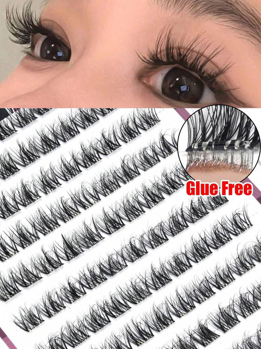 100 Clusters Self-Adhesive False Eyelashes, C-Curl Pre-Glued Lash Clusters, Natural Eyelashes, Easy To Use, Natural Appearance, Suitable For Beginners, Suitable For All Occasions, False Eyelashes, Halloween - C - View 1
