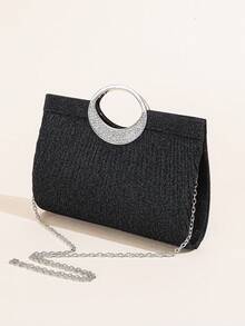 LJDCRFT Tas Clutch Lipit Oval dengan Pegangan Bertabur Berlian untuk Wanita, Cocok untuk Acara Formal Seperti Pernikahan, Pesta Dansa, Pesta Koktail, dan Perjamuan. - Hitam - View 2
