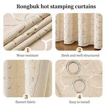 1PC White Premium Velvet Diamond Lattice Gold Foil Filtered Curtain, Suitable For All Seasons, Applicable To Bedroom, Living Room, Dining Room, Provides Great Decorative Effect, Top Lock Ring Design, Easy To Install And Remove - White - View 3