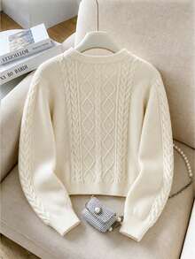 Autumn/Winter Girls' Fashion Casual Diamond Grid Sweater - Apricot - View 2