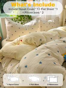 Minimalist Blue Star Bedding Set, Comfortable & Breathable Bed Sheet & Duvet Cover 4-Piece Set (1 Duvet Cover + 1 Bed Sheet + 2 Pillowcases, Duvet Insert & Pillow Insert Not Included, Pillowcase Pattern Randomly Cut) - Baby Blue - View 5