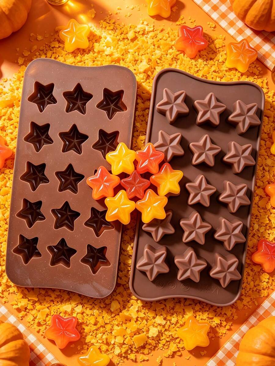 15-Cavity Star-Shaped Silicone Baking Mold, Easy Release, Heat-Resistant, Suitable For Home Baking, Party Desserts, DIY Crafts, Candy Making, Scented Candle Making, Chocolate Mold, Jelly Mold, Ice Cube Tray, Pudding Mold