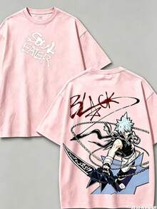 Soul Eater - Black Star Anime Washed T-Shirt, Double-Sided Cotton, Unisex Design, Japanese Manga Merchandise, Men's T-Shirt - 粉紅色2 - 查看 1