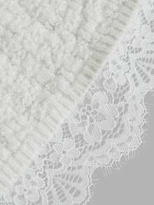NiceArt Women's V-Neck Lace Trim Knitted Cardigan, Ruffle Hem, Button Front, Long Sleeve Fitted Sweater Jacket, Suitable For Office, Daily, Date And Casual Occasions - White - View 5