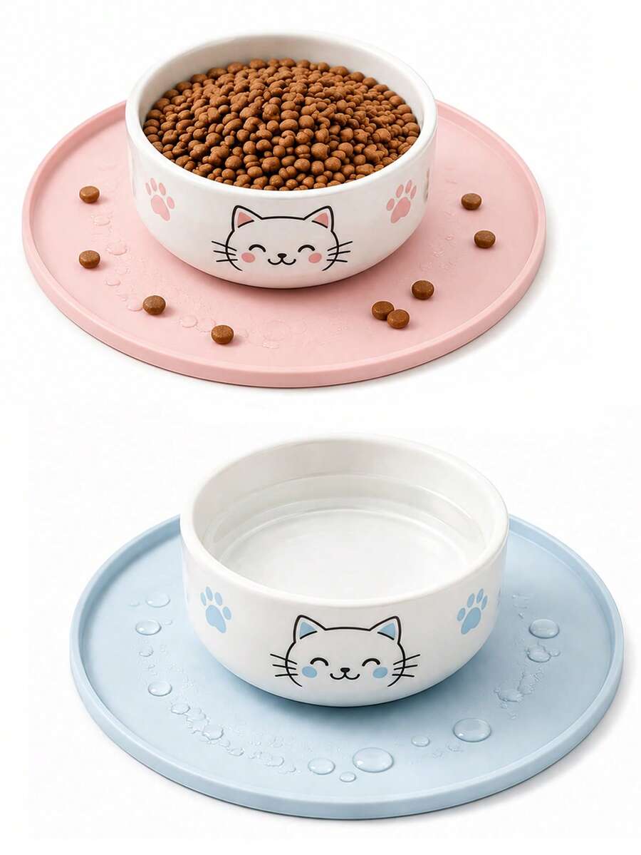 1pc Pet Waterproof Bowl Mat, Cat/Dog Bowl Placemat, Non-Slip Silicone Mat, Anti-Splash Cat Bowl Food Spill Mat, Suitable For Rabbit And Hamster - Multicolor - View 1