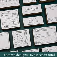 Retro Functional Wood Rubber Stamps, Journaling Planner Tracker Stamps For Time Management Daily Record Habit Challenge DIY Scrapbooking Supplies - A - View 1