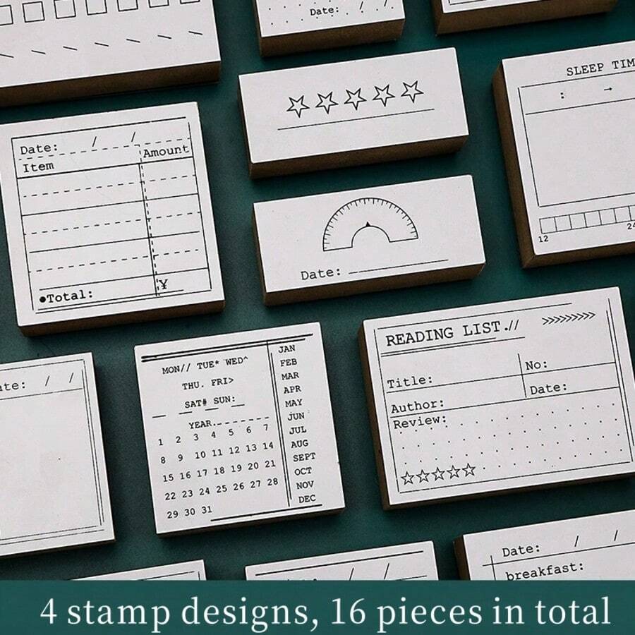 Retro Functional Wood Rubber Stamps, Journaling Planner Tracker Stamps For Time Management Daily Record Habit Challenge DIY Scrapbooking Supplies - A - View 1