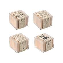Cat Beech Wood Rubber Stamp Set, Kitty Pattern Wooden Stamps With Storage Box For Journal Scrapbook DIY Diary Craft Decoration - A - View 5